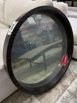 Large Round Wall Mirror with Dark Wood Frame