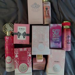 10 PIECES OF PINK DUPES, BODY SPRAYS AND 1 AIR FRESHENER