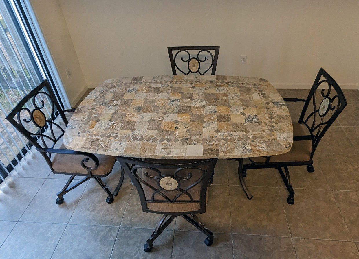Brookside Rectangle Fossil Stone Dining Table with 4 Chairs