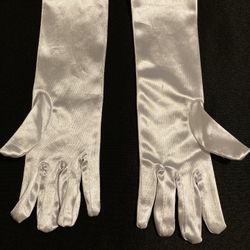 Girls White Gloves Tea Party Wedding Satin Feel Bow Pearl Accent Stretchy Bow