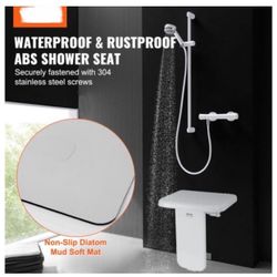 Folding ABS Shower Seat, 15.7'' x 16.7'' Unfolded, Wall Mounted Fold Up Shower Bench with 440 lbs Load Capacity, New In Box