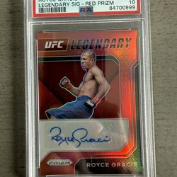 PSA 10 GEM MINT Royce Gracie Legendary Signatures Red Prizm Autograph numbered 90/99.