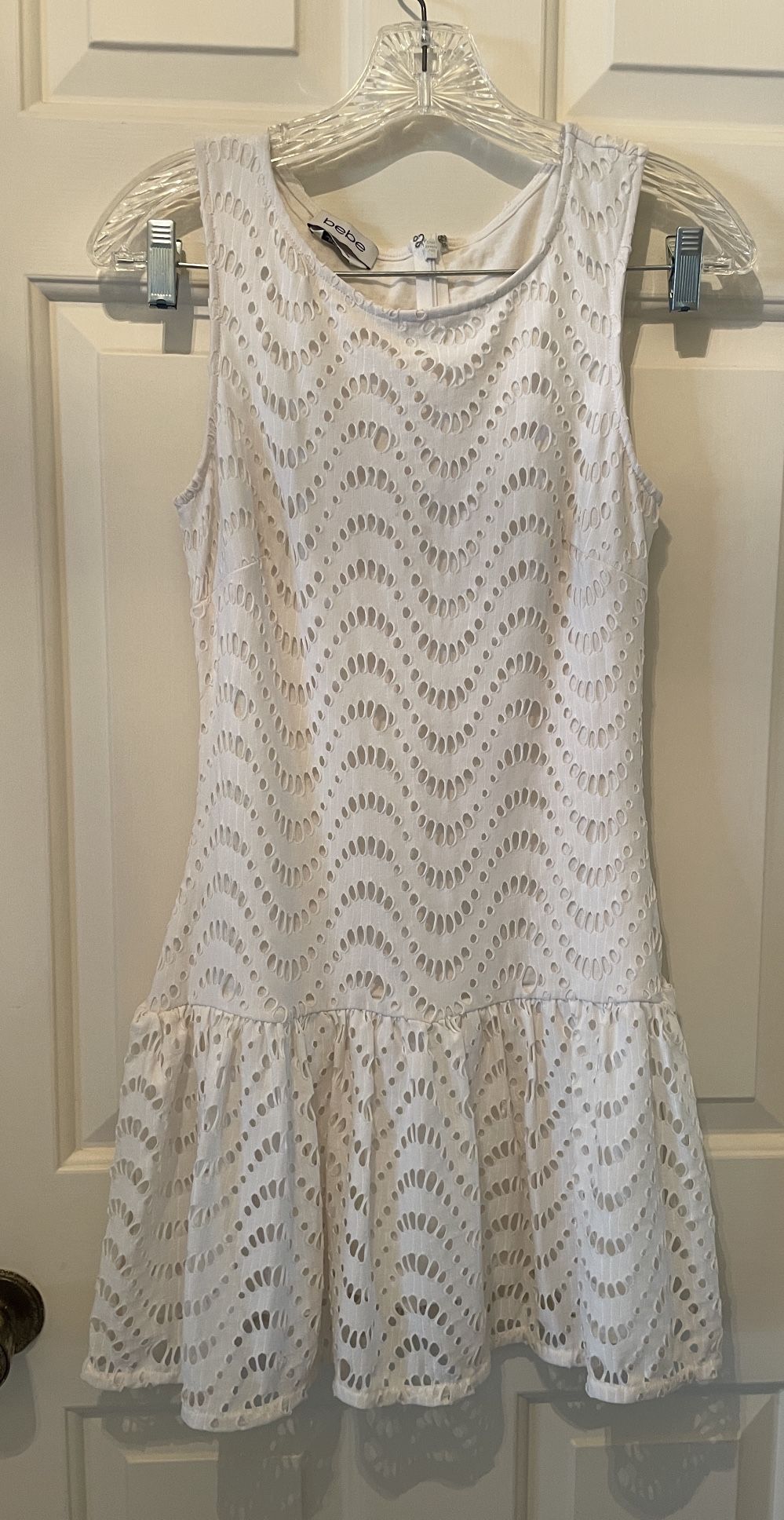 White Bebe Medium drop waist eyelet mini dress 