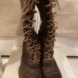Frye Lace Up Leather Boots W/side Zipper