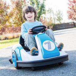 Bumper Car 6v Electric Ride On for Toddler & Kids Ages 3+ Years with Safety Belt, Steering Wheel, 360 Degree Spin, Sounds, Blue, NEW 