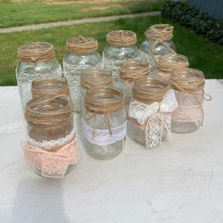 28 Mixed Mason jars With Lace 