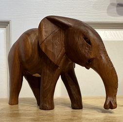Vintage Hand-Carved Wooden Elephant