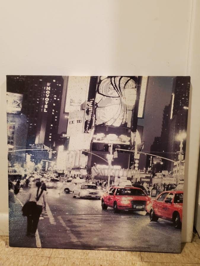 3 Pieces of Art Canvas NYC Taxi 24x23.5 Clock