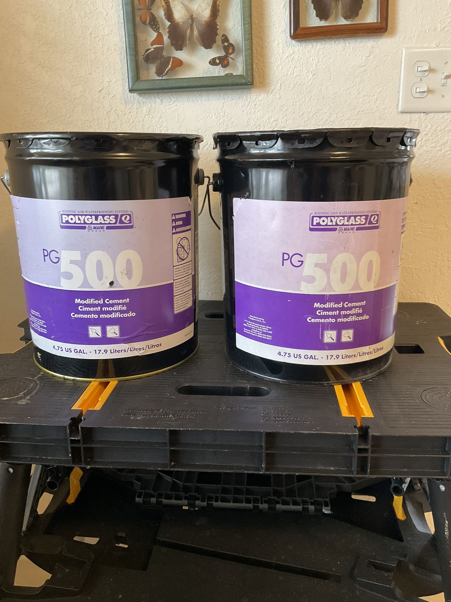 Building supplies material.  2 Polyglass PG500  modified roofing cement.