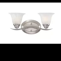 Volume Lighting Trinidad 2-Light Brushed Nickel Vanity Light w/Alabaster Shades