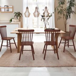 Classic Brown Solid Wood Dining Chairs for Kitchen and Dining Room (Set of 4)