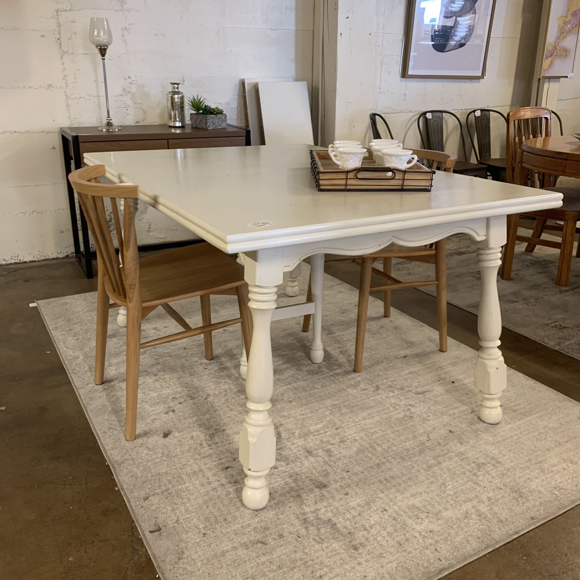 Painted White Dining Table W/ 3 Leaves 