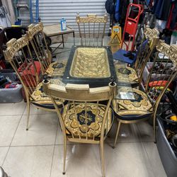 Gold and black ornate dining table top glass