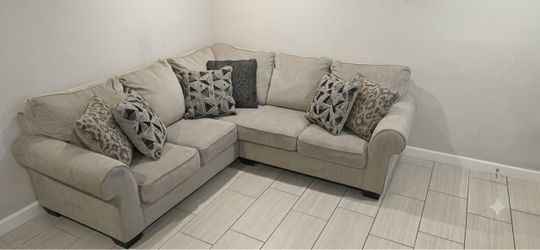 Grey/Beige L shaped sectional sofa  - $400