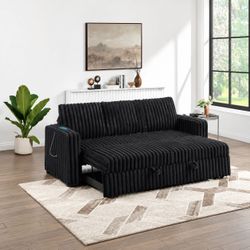 Black jumbo corduroy sleeper sofa with pull out bed