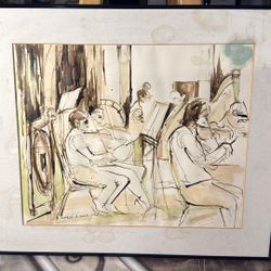 Original artwork by Ethel Lunen - Orchestra scene. 21x18