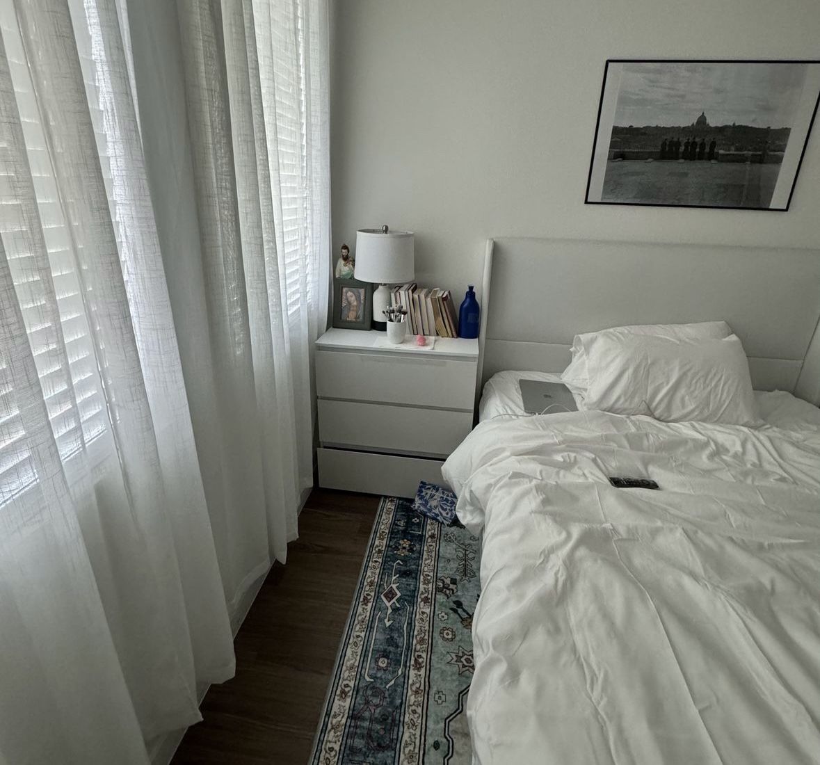 White Queen Bed frame With Mattress