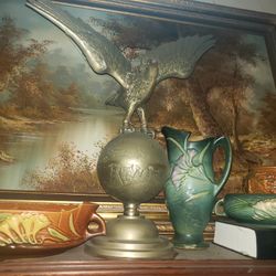 Vintage Brass Eagle Porched On World Globe Rotating