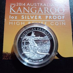 2014 Australian Kangaroo 1oz Fine Silver High Relief Proof Coin