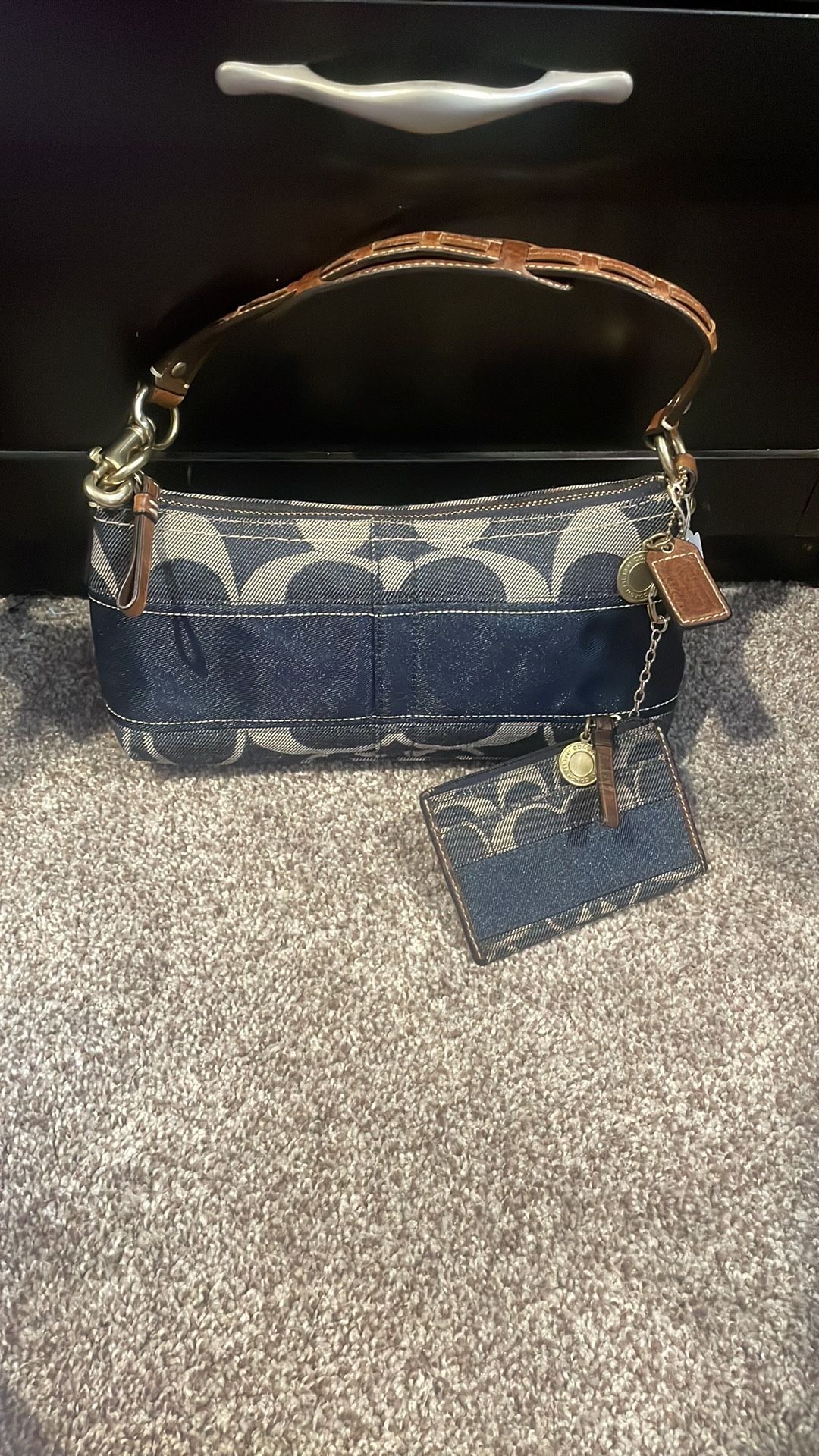 Coach Denim Baguette Shoulder Bag With Coin Pouch