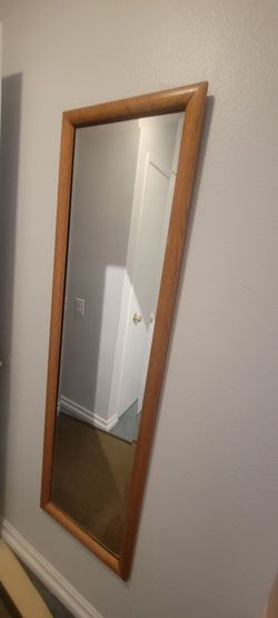 Beveled mirror with Oak frame