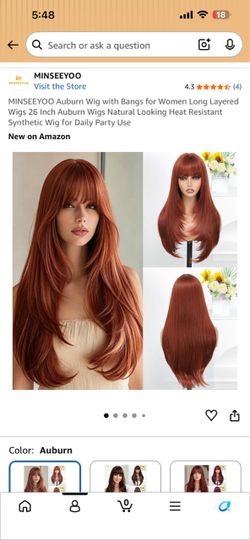 26in MINSEEYOO Auburn Wig with Bangs