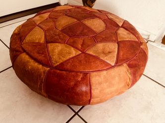 Ottoman antique  pouf Moroccan motifs  real leather vintage