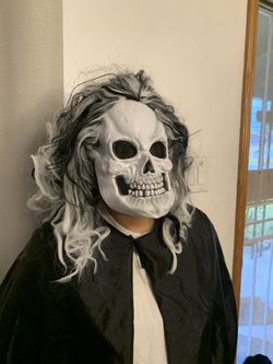Scary Skull Latex Halloween Mask With Hair