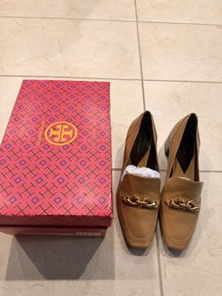 New Tory Burch Jessa Heeled Loafer Ginger Shortbread With Box Size 10.5