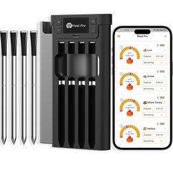 Meat Thermometer Digital Wireless, Long-Range BBQ Thermometer with 4 Probes, Dual Sensors for Perfect Grilling & Smoking - Black