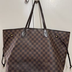 LOUIS VUITTON N41358 Damier Neverfull MM Bag Shoulder Handbag Tote Canvas Ebene Brown