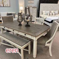 Bolanburg Antique White/Oak Dining Room Set🪑5 Piece Price!! (Table+4 Chairs)🏡