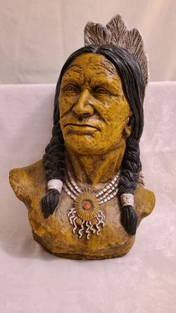 LARGE 20.5" Chalkware INDIAN CHIEF Bust MEXICO Original Paint Headdress