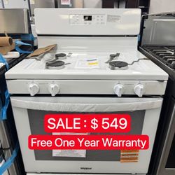 Whirlpool 30in Freestanding Gas Stove-open box-Free One Year Warranty