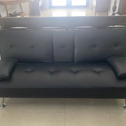 Black Faux Leather Futon Sofa Bed 