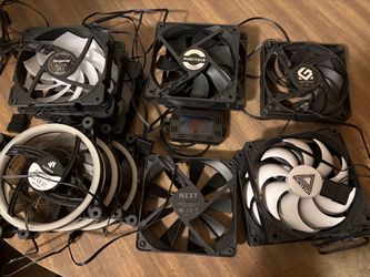 Lot of 12 Computer Case Fans and Fan/RGB Hub