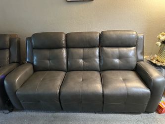 Gray Leather Reclining Sofa 2 piece