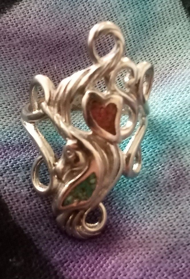 Vintage Turquoise And Coral Ring