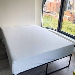 Queen Zinus 12" Green Tea Memory Foam Mattress and Platform Bed Frame, or Boxspring with Wheeled Metal Frame
