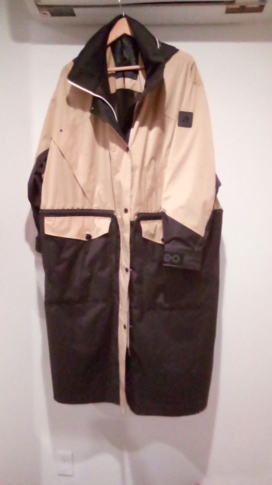 Rare Moose Knuckle Raincoat Rain Coat Full Trench Coat Size Small Tan And Black