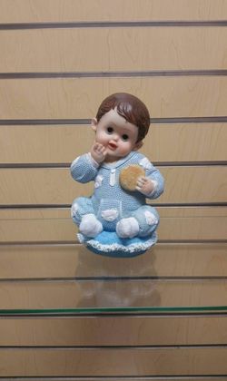 Baby Boy Figurine / Money Bank _ doughnut ( NEW ) blue & white