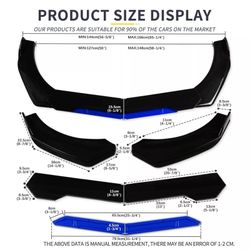 Brand New 5PCS UNIVERSAL GLOSSY BLACK / BLUE FRONT BUMPER LIP SPLITTER KIT