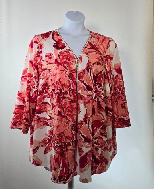 Red Floral Plus Size 26/28 Zip Top