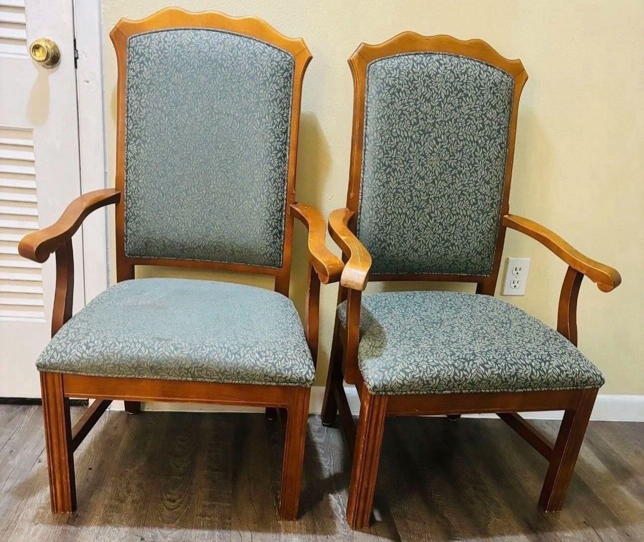 Pair of Carved French Country Style Arm Chairs solid wood