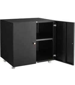Metal Printer Stand, Large Printer Table with Wheels & Adjustable Shelf, Black