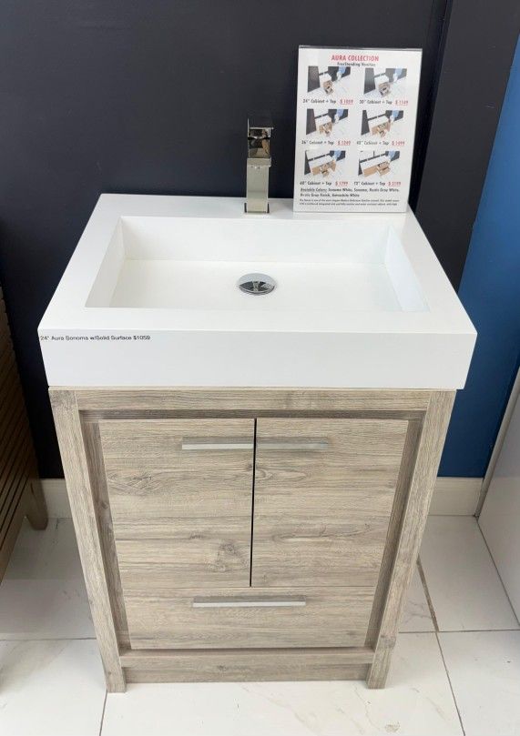 24" Freestanding Rustic Gray Bathroom Vanity