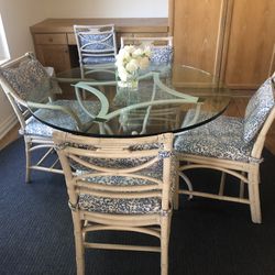 Dining set - Glass Table & Six Bamboo Chairs