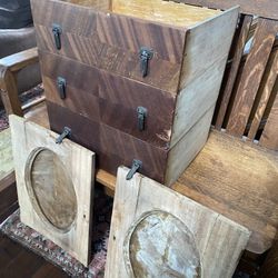 Antique Solid Walnut Cabinet Doors And Drawers With Art Deco Handles