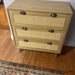 Rattan Nightstand Boho Cabinet Small Dresser