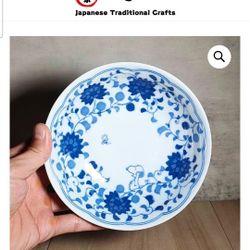Traditional Indigo Arabesque SNOOPY PEANUTS Rice Bowl Plate Set Made in Japan
